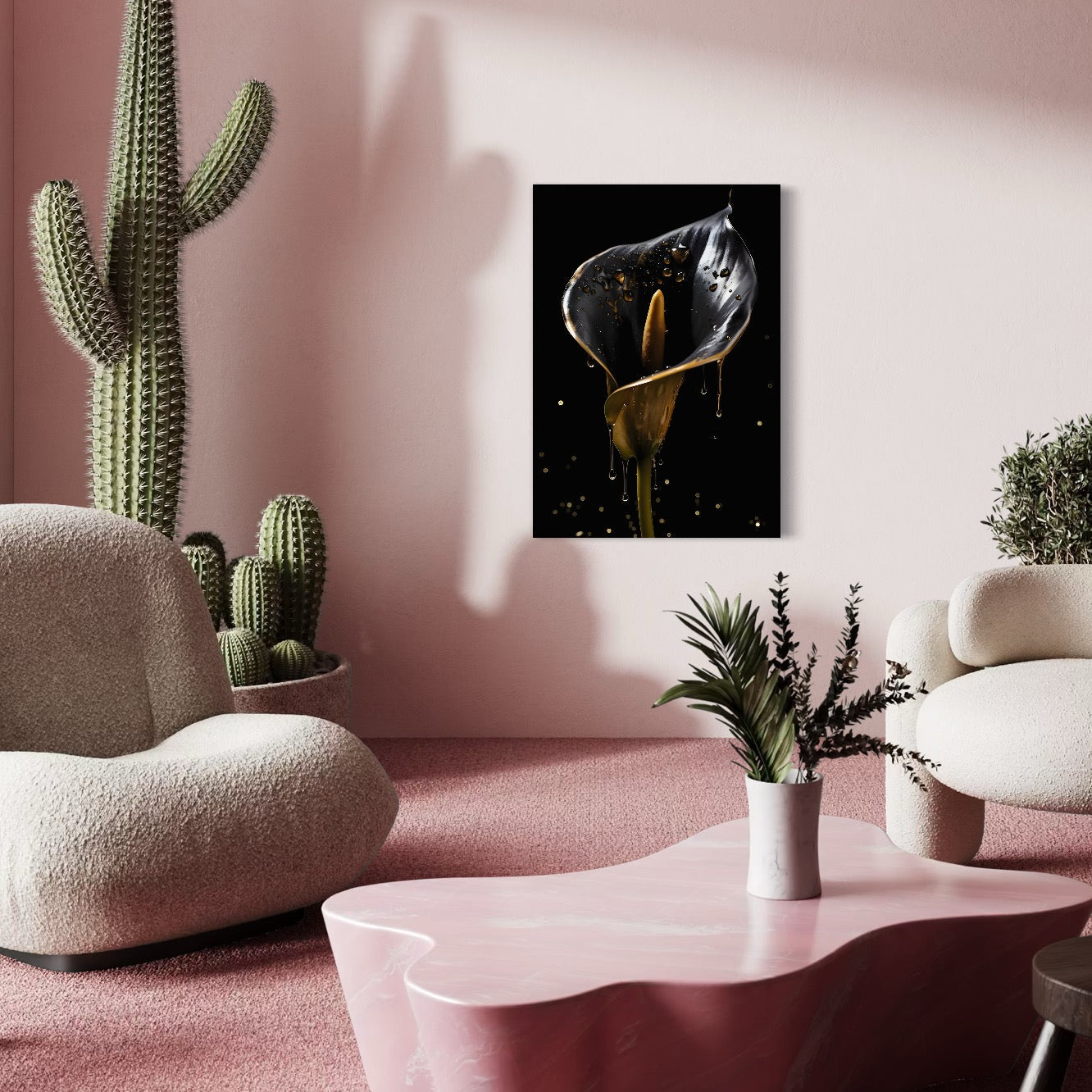 Tablou canvas cu floare de crin si picaturi aurii, tablou canvas pentru perete
